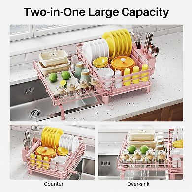 Extendable Large Sink Dish Drying Rack Stainless Steel With Utensil Holder