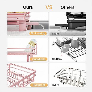 Extendable Large Sink Dish Drying Rack Stainless Steel With Utensil Holder