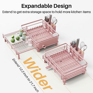 Extendable Large Sink Dish Drying Rack Stainless Steel With Utensil Holder