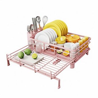 Extendable Large Sink Dish Drying Rack Stainless Steel With Utensil Holder