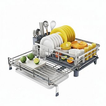 Extendable Large Sink Dish Drying Rack Stainless Steel With Utensil Holder