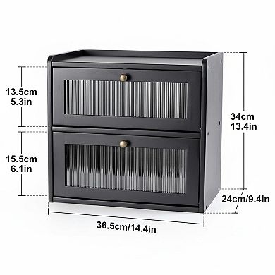 2 Layer Wooden Bread Box Large Capacity, Vent Holes, Magnetic Acrylic Door Kitchen Countertop