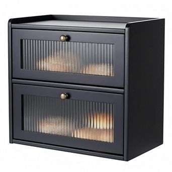 2 Layer Wooden Bread Box Large Capacity, Vent Holes, Magnetic Acrylic Door Kitchen Countertop