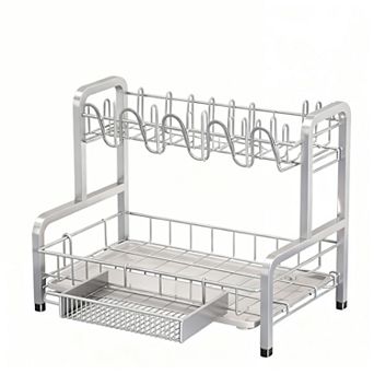 2 tier Stainless Steel Dish Drying Rack Large Capacity Space Saving Countertop with Drainboard