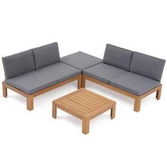 SUNSITT 4 pc Acacia Wood Patio Furniture Outdoor Sectional Sofa Set with Adjustable Armrest