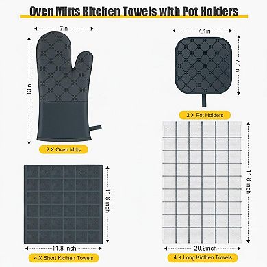 12pc Kitchen Essentials Set: Oven Mitts Pot Holders Towels Dishcloths Heat Resistant Non-slip