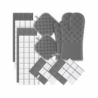 12 pc Kitchen Essentials Set: Oven Mitts Pot Holders Towels Dishcloths Heat Resistant Non-slip