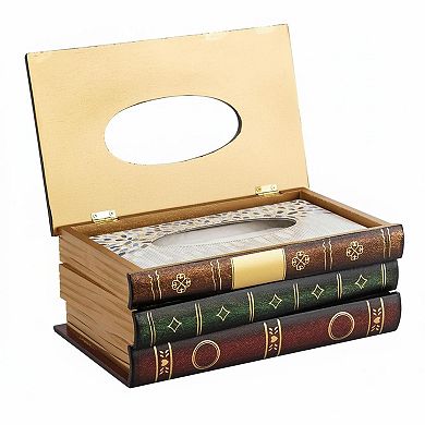 Retro Wooden Stacked Books Tissue Box Cover Rectangular Holder Dispenser Home Decor