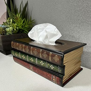 Retro Wooden Stacked Books Tissue Box Cover Rectangular Holder Dispenser Home Decor