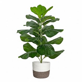 Artificial Fiddle Leaf Fig Tree 30.5" Tall Faux Ficus Lyrata w/Cotton Rope Basket Home Office Decor