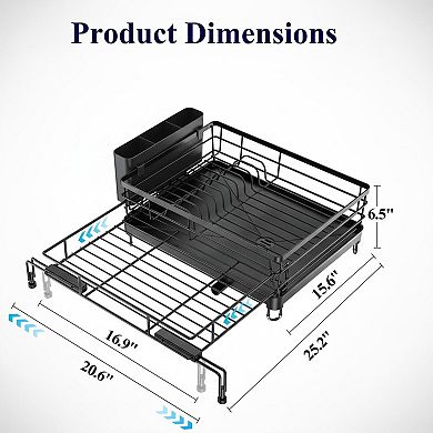 Extendable Dish Drying Rack Rust-resistant Adjustable Support Cutlery Holder Removable Draining Tray