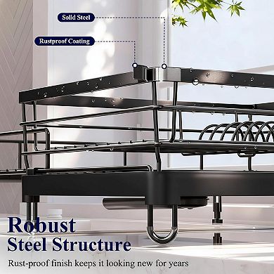 Extendable Dish Drying Rack Rust-resistant Adjustable Support Cutlery Holder Removable Draining Tray