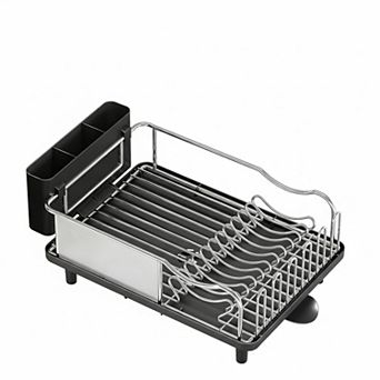 304 Stainless Steel Large Dish Drying Rack w/ Drain Board, Utensil Holder, Detachable Cup Shelf