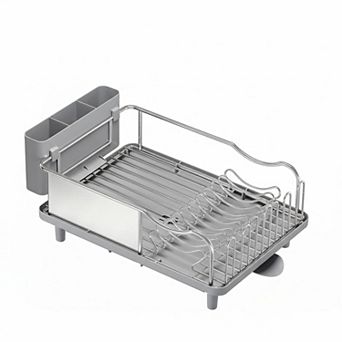304 Stainless Steel Large Dish Drying Rack w/ Drain Board, Utensil Holder, Detachable Cup Shelf