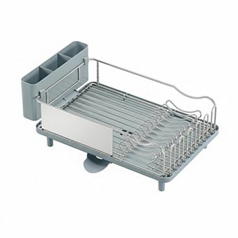304 Stainless Steel Large Dish Drying Rack w/ Drain Board, Utensil Holder, Detachable Cup Shelf