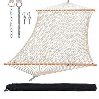 Double Rope Hammock Hardwood Spreader Bar 450LBS Capacity Carrying Bag