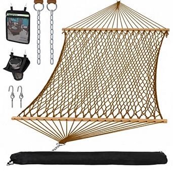 Double Rope Hammock Hardwood Spreader Bar 450LBS Capacity Carrying Bag