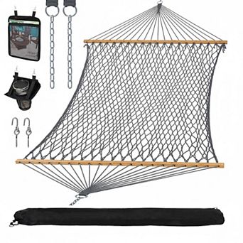 Double Rope Hammock Hardwood Spreader Bar 450LBS Capacity Carrying Bag