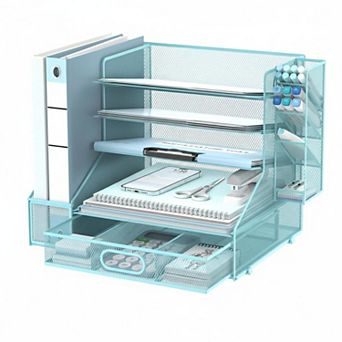 Desk Organizer 5 tier Sliding Trays 3 Tilted Sorter File Holder Pen Drawer Office Supplies