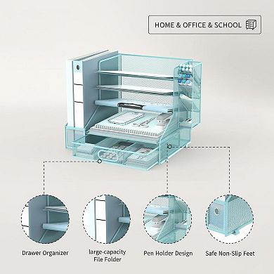 Desk Organizer 5 Tier Sliding Trays 3 Tilted Sorter File Holder Pen Drawer Office Supplies