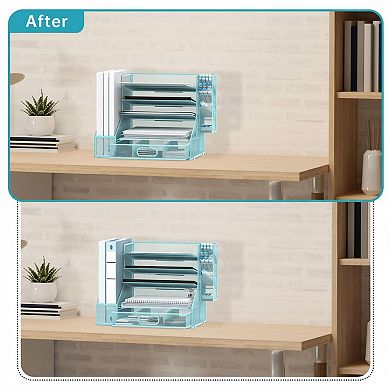 Desk Organizer 5 Tier Sliding Trays 3 Tilted Sorter File Holder Pen Drawer Office Supplies