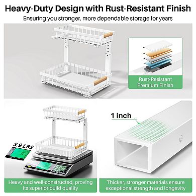 2 Tier Under Sink Organizer Sliding Drawer Adjustable Height Heavy Duty 50lbs Capacity