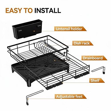 Expandable Dish Drying Rack Large Capacity Rust-proof Utensil Holder Automatic Drainage Adjustable