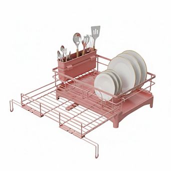 Expandable Dish Drying Rack Large Capacity Rust-proof Utensil Holder Automatic Drainage Adjustable
