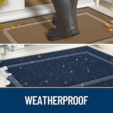 Front Door Mat Indoor Outdoor Waterproof Sturdy Rubber Low Profile Easy Clean Dirt Capture