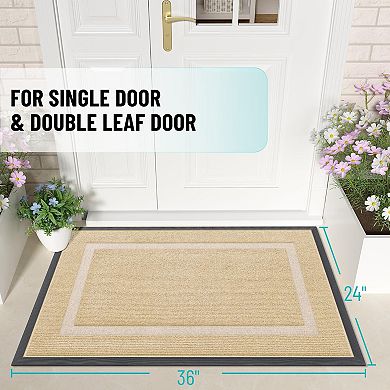 Front Door Mat Indoor Outdoor Waterproof Sturdy Rubber Low Profile Easy Clean Dirt Capture