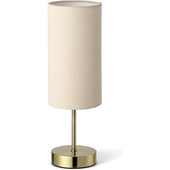 Small Table Lamp with Fabric Shade and Wood Base, Modern Bedside Lamp