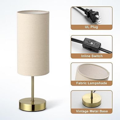Small Table Lamp with Fabric Shade and Wood Base, Modern Bedside Lamp