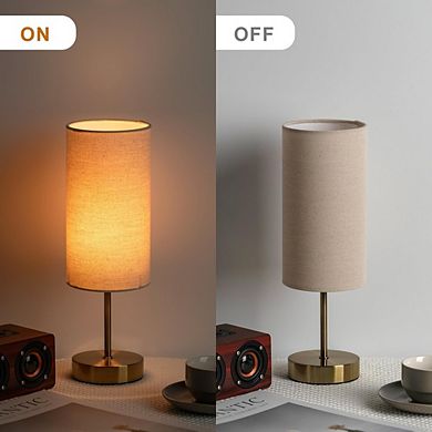 Small Table Lamp with Fabric Shade and Wood Base, Modern Bedside Lamp