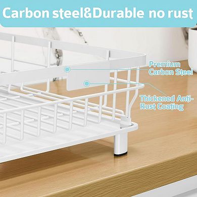 Dish Drying Rack Space-Saving Kitchen Counter Rustproof Drainer Removable Utensil Holder Efficient