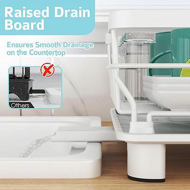 Dish Drying Rack Space-Saving Kitchen Counter Rustproof Drainer Removable Utensil Holder Efficient