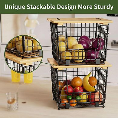 Stackable Wire Storage Baskets for Kitchen Pantry Produce Vegetable Organizer