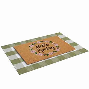 Spring Layered Door Mat Set Coir Plaid Farmhouse Porch Entryway Decor