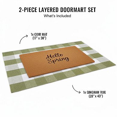 Spring Layered Door Mat Set Coir Plaid Farmhouse Porch Entryway Decor