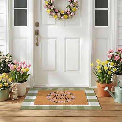 Spring Layered Door Mat Set Coir Plaid Farmhouse Porch Entryway Decor