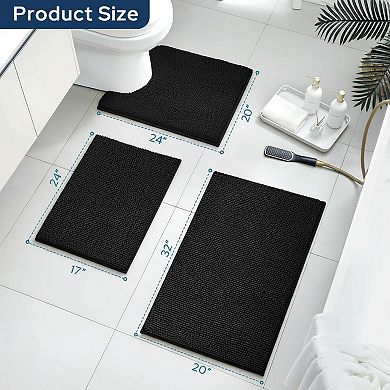 3 Piece Bathroom Rug Set Non Slip Extra Absorbent Plush Chenille Soft Washable