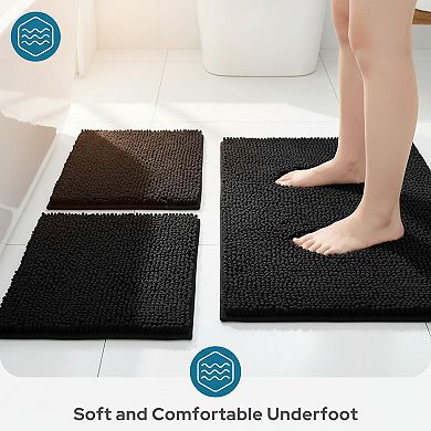 3 Piece Bathroom Rug Set Non Slip Extra Absorbent Plush Chenille Soft Washable