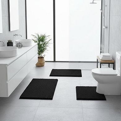 3 Piece Bathroom Rug Set Non Slip Extra Absorbent Plush Chenille Soft Washable