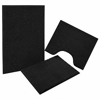 3 pc Bathroom Rug Set Non Slip Extra Absorbent Plush Chenille Soft Washable