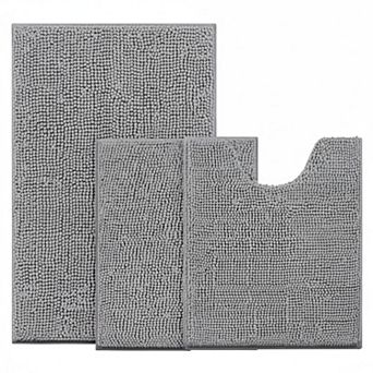 3 pc Bathroom Rug Set Non Slip Extra Absorbent Plush Chenille Soft Washable