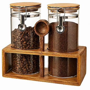 Airtight Glass Food Storage Containers Set with Shelf Scoop for Coffee Nuts Tea