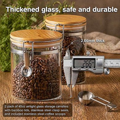 Airtight Glass Food Storage Containers Set with Shelf Scoop for Coffee Nuts Tea
