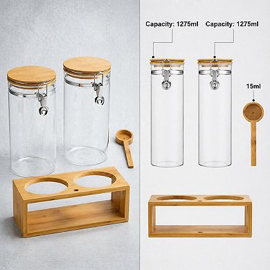 Airtight Glass Food Storage Containers Set with Shelf Scoop for Coffee Nuts Tea