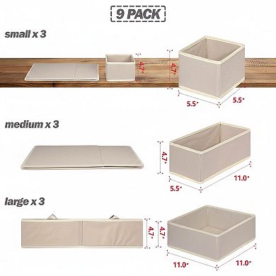 9 Pack Foldable Cloth Storage Boxes Drawer Organizers Fabric Bins for Clothes Underwear Bras Socks