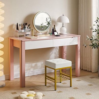 Square PU Vanity Stool with Storage, Adjustable Feet, Multi-Use Footstool