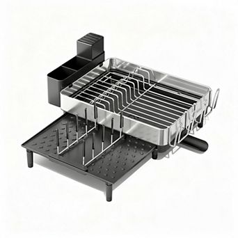 Stainless Steel Dish Drying Rack w/Drain Board Removable Utensil Holder Rust-proof Large Capacity 10